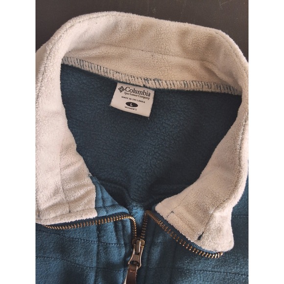 Columbia Women Large Fleece Jacket Teal Blue Sherpa Collar Full Zip Outerwear - Picture 4 of 5